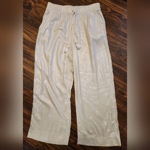 Tahari White Linen Blend Wide Leg Flowy Pants Size M